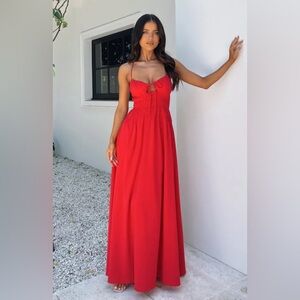 White Fox Boutique Red Maxi Dress with Spaghetti Straps